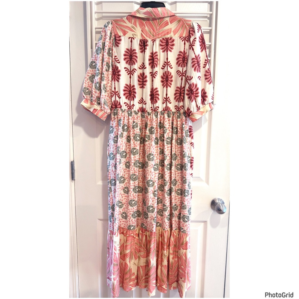 Gigio Pink Tropical Floral Button Dress Pockets Womens Small Resort Vacay - Picture 5 of 7